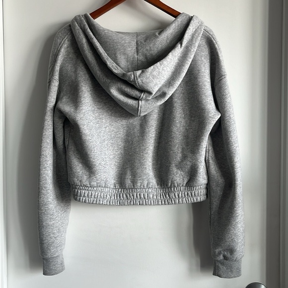 [M] Women's Teens Crop Sweatshirt Hoodie, zipper, light grey, cotton 60% - Picture 7 of 9